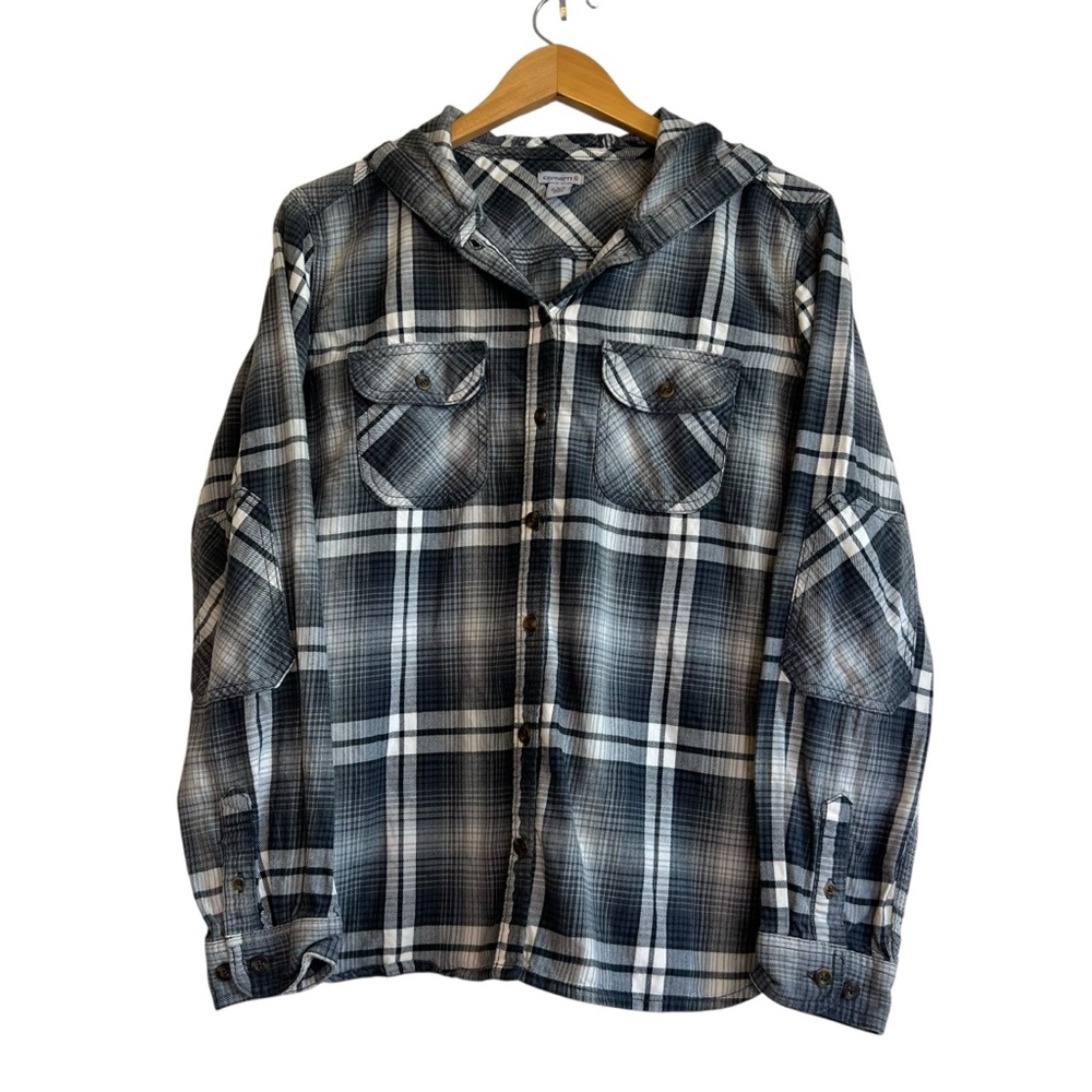 Carhartt Women’s Size Small (4-6) Plaid Hooded Flannel Button Up Shirt
